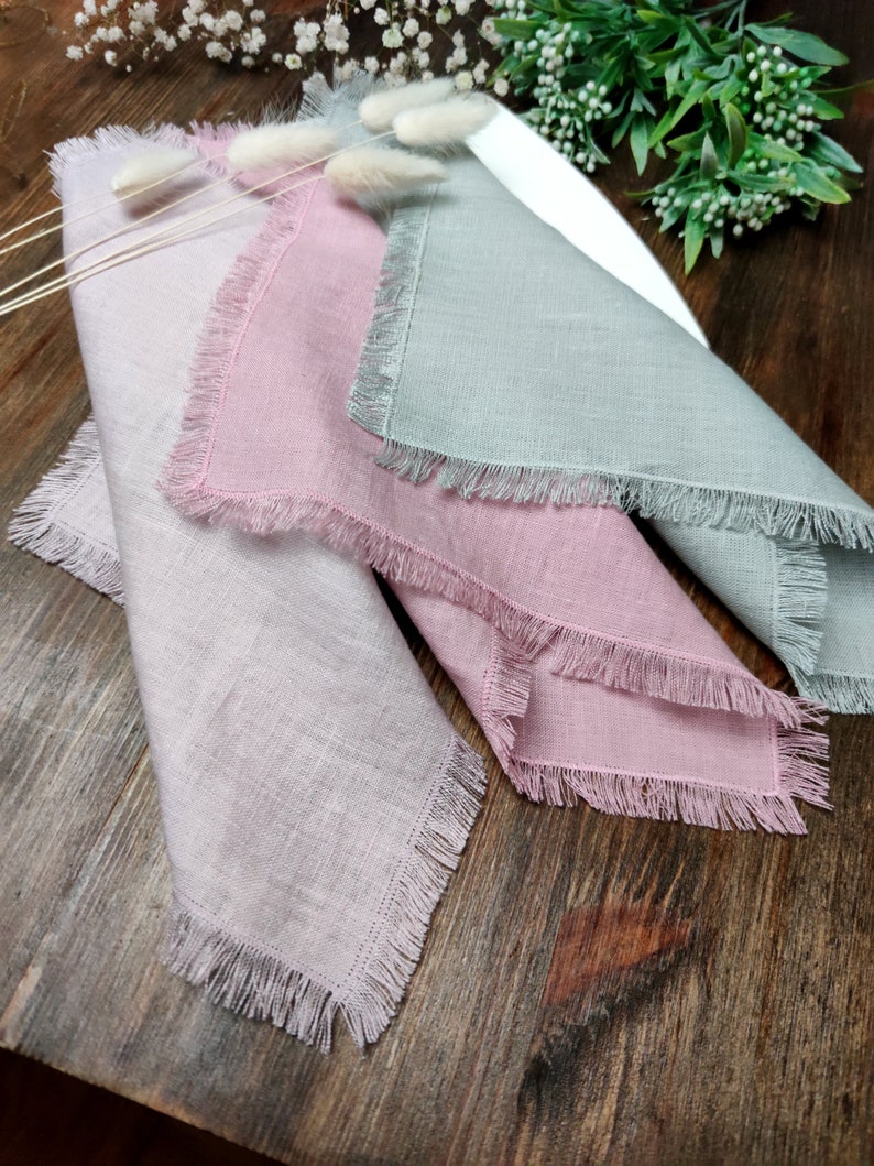 Sage green Linen napkin bulk, Natural softened fringed linen napkins, Wedding napkins, LN 146 image 6
