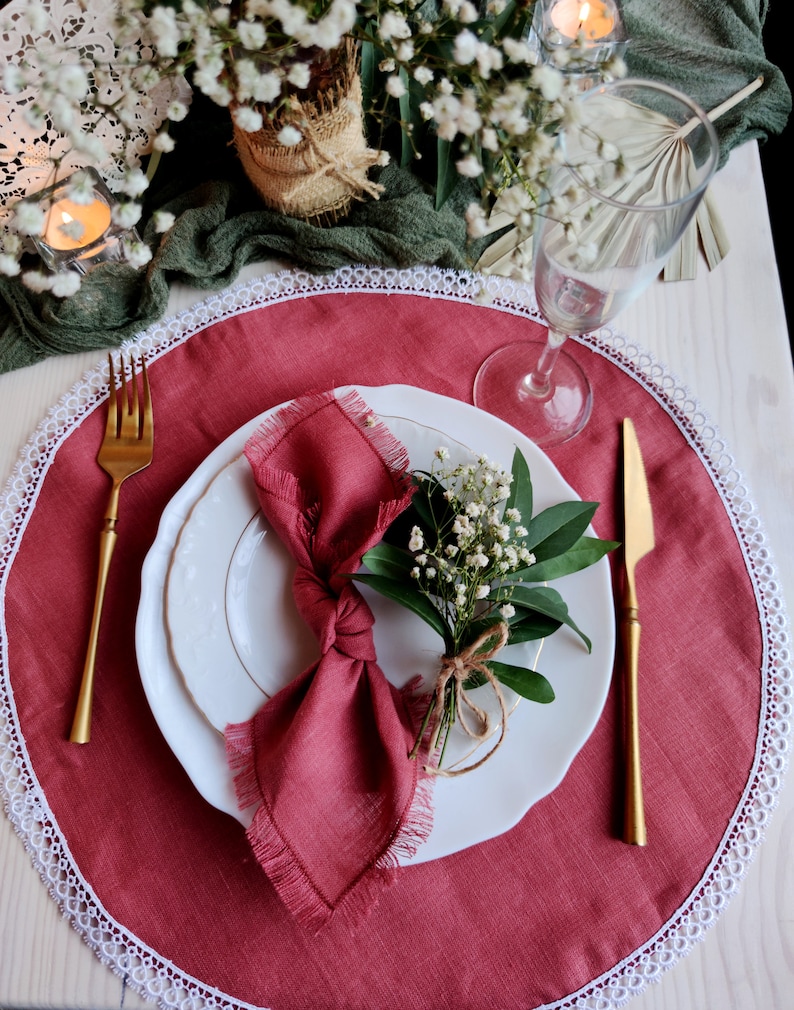 Placemats round table for the wedding Olive green linen Etsy