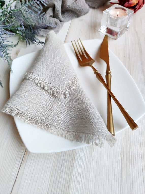 Linen Cloth Napkins, Linen Cloth Table Napkins Sets of 2,4,6, 100% Linen  Multi-color Dining Decor, Wedding Napkins With Fringes Gray Rustic 