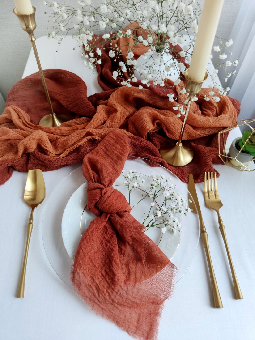 Terracotta Napkins for Wedding, Cloth Dinner Napkins, Cotton Gauze