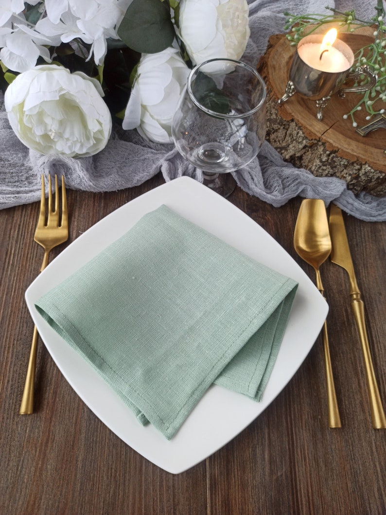 Organic linen napkins Sage green linen cocktail napkins Etsy