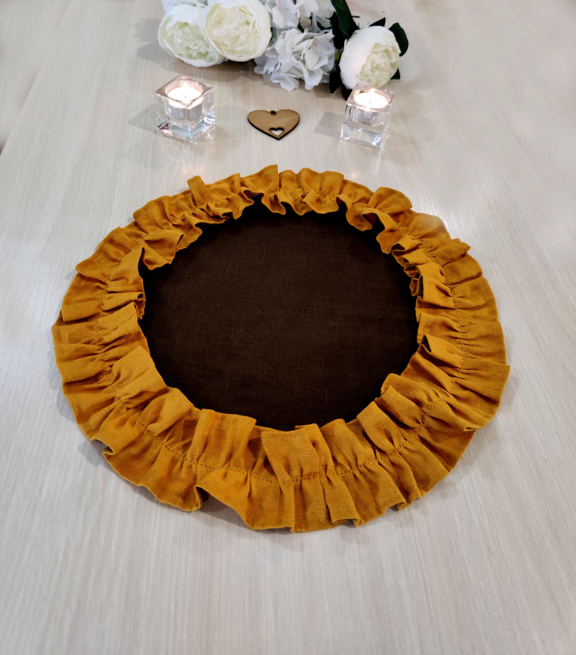 Placemats Round Ruffled 15 Inch Table Wedding Dark Brown and Etsy