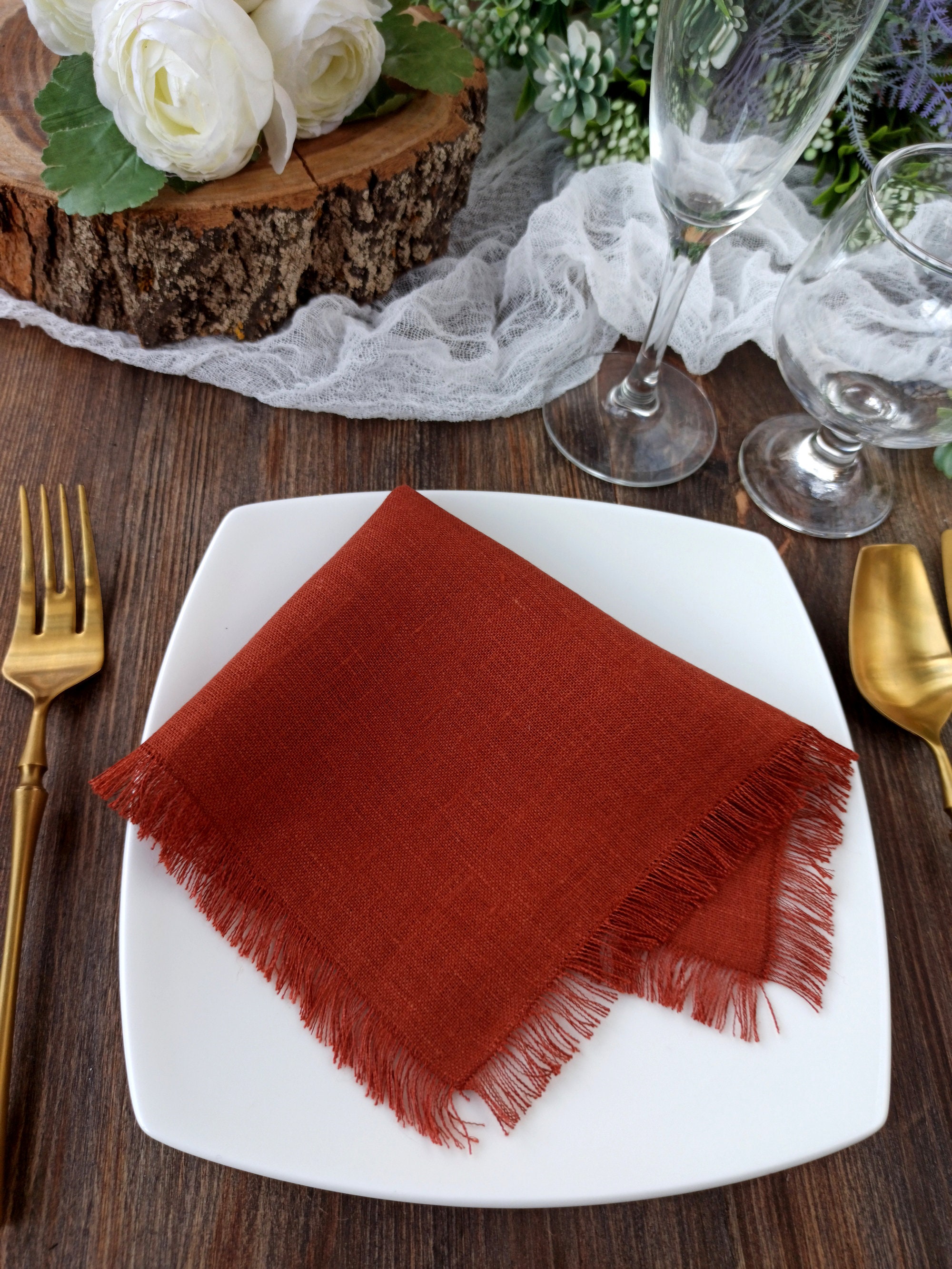 Wedding Napkins Linen Burnt Orange Napkins Natural Softened Etsy
