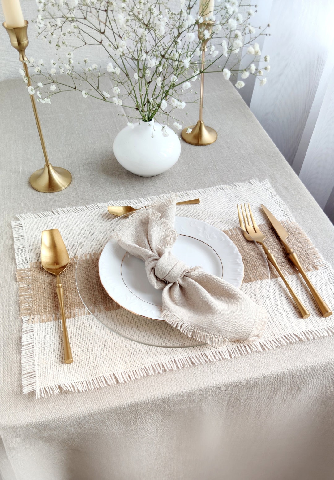 Burlap Placemat Set, Jute Place Mats Bulk for Farmhouse, Natural Burlap