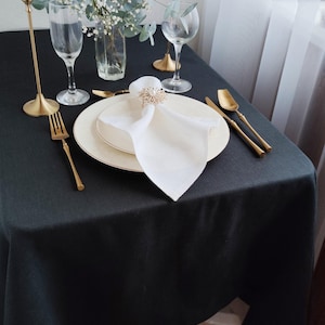 Zwart linnen tafelkleed, groot tafelkleed voor bruilofttafeldecor, ovaal, rechthoek, rond tafelkleed boerderijdecor, tafelkleed op maat