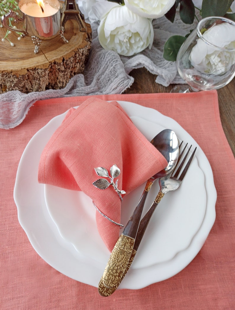 Rustic Linen Napkins Coral Linen Cocktail Napkins Wedding Etsy
