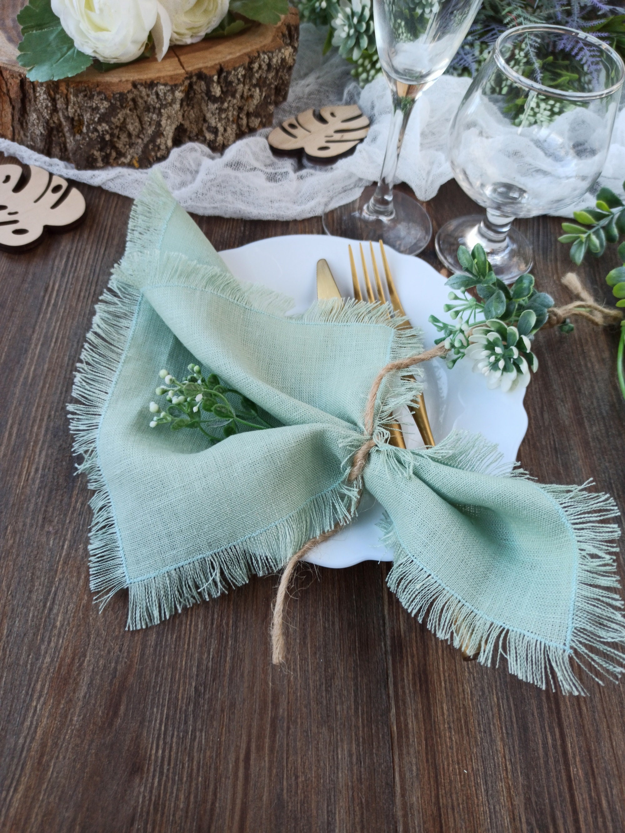 Stoffservietten Grün 6er Set - 40x40cm Baumwoll-Leinen Für Hochzeit & Feiern