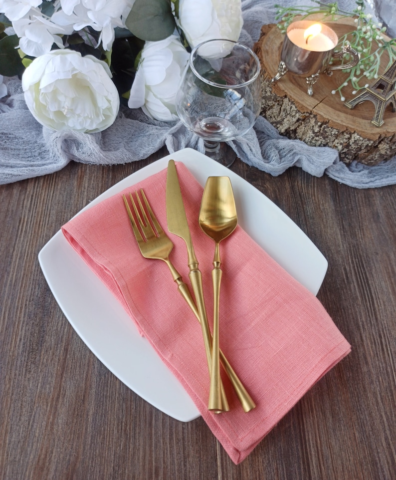 Rustic Linen Napkins Coral Linen Cocktail Napkins Wedding Etsy