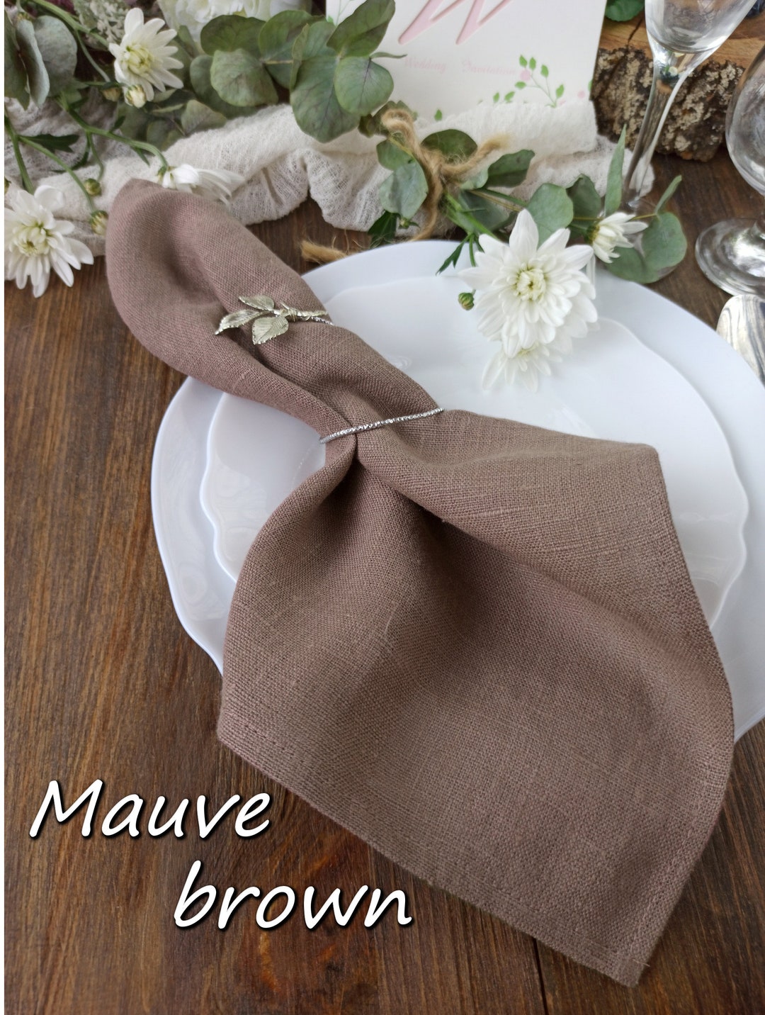 Mauve Brown Linen Napkin Wedding Napkins Washed Linen Dinner Etsy