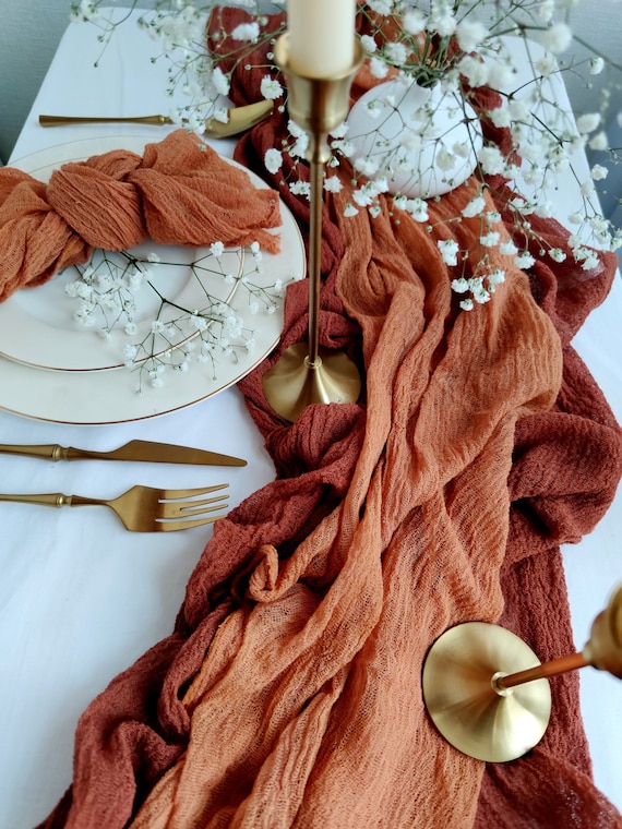 Burnt Orange Table Runner for Rustic Wedding Decor, Table
