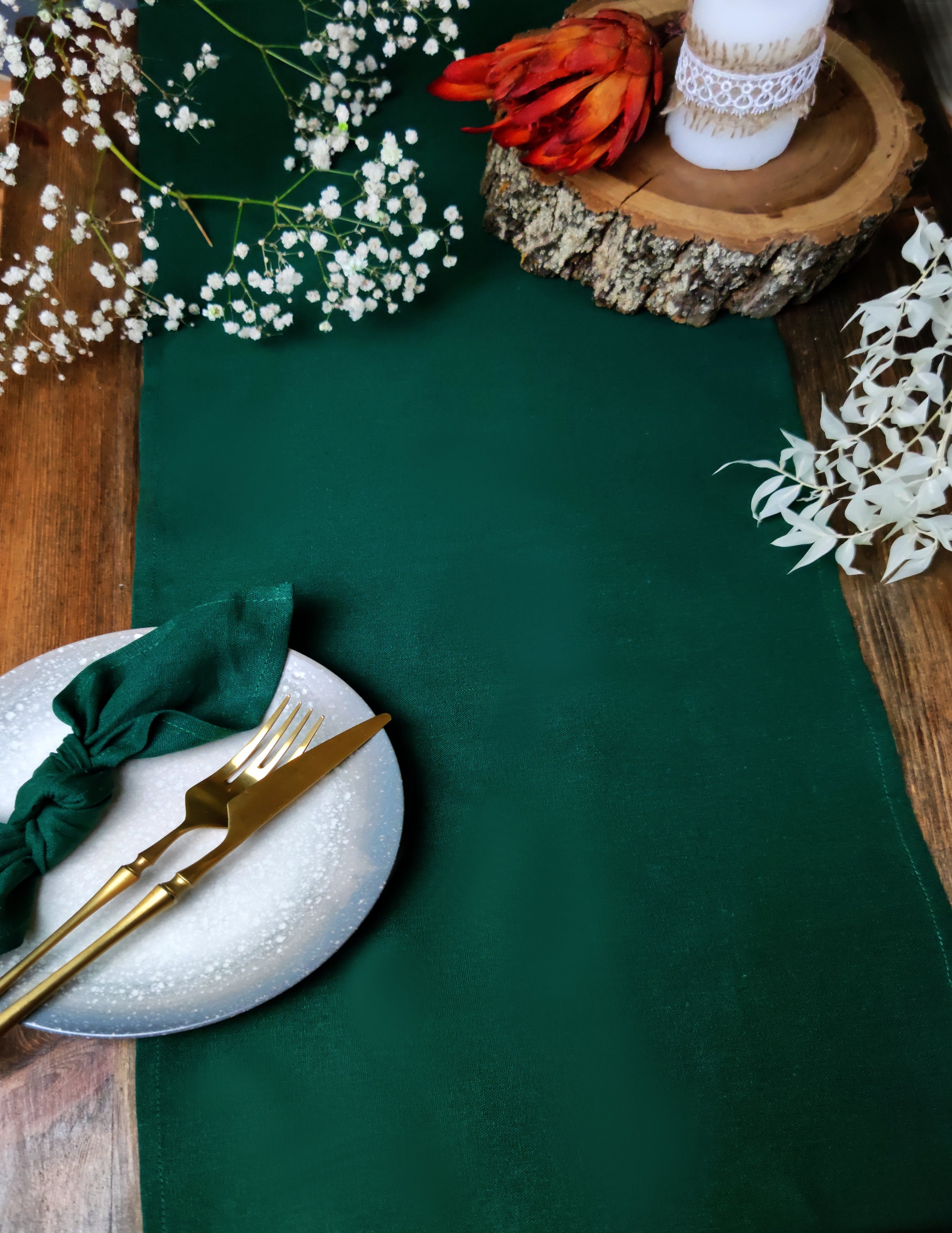 Dark Green Linen Viscose Table Runner Home Decor Christmas Etsy UK