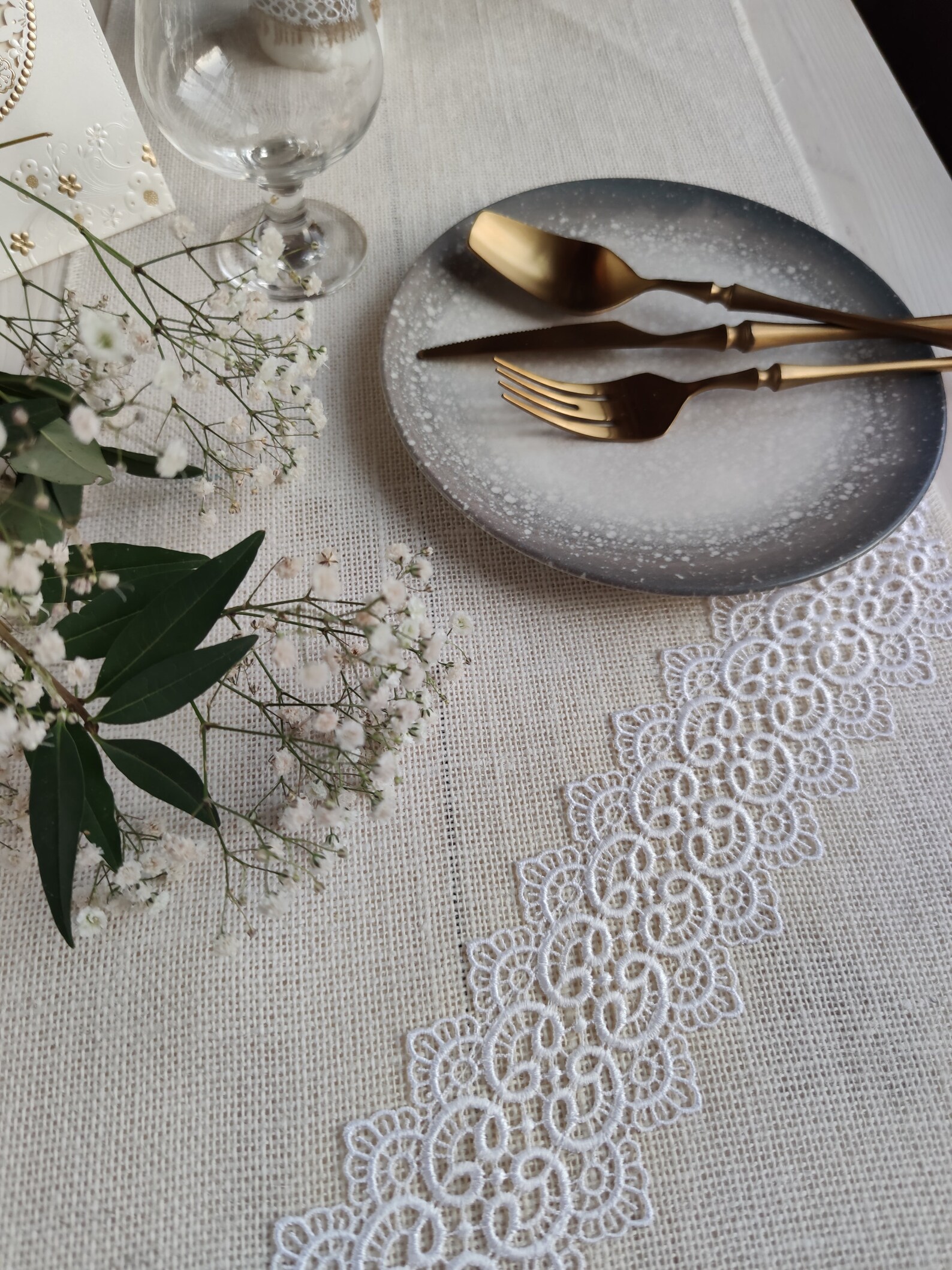 Wedding Table Runner, Ivory Burlap Table Runner With White Lace ...