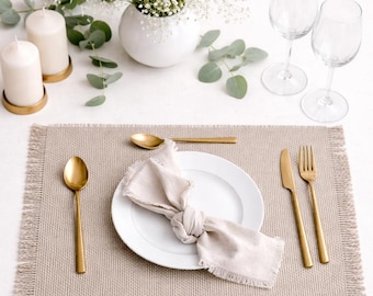 Burlap Placemats with Fringe, Rustic Wedding Table Decor, Jute Placemats for Farmhouse Dining, Boho Table Setting, Natural Table Mats