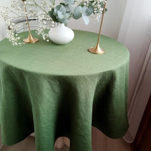 Moosgrüne Leinentischdecke für rustikale Wohnkultur, runde, ovale, rechteckige Tischdecke für Hochzeitstischdekoration, individuelle Tischdecke