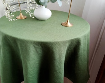 Moss green linen tablecloth for rustic home decor, Round, oval, rectangle table cloth for wedding table decor, Custom table cover