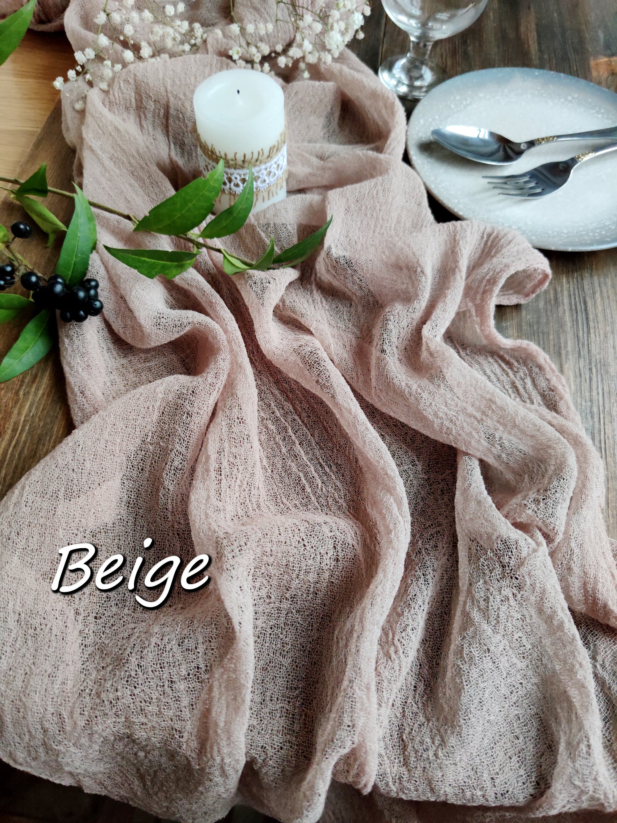 Runner Da Tavola In Garza Famibay - Verde Salvia, 80x300 Cm, Per Matrimoni, Decorazione Rustica