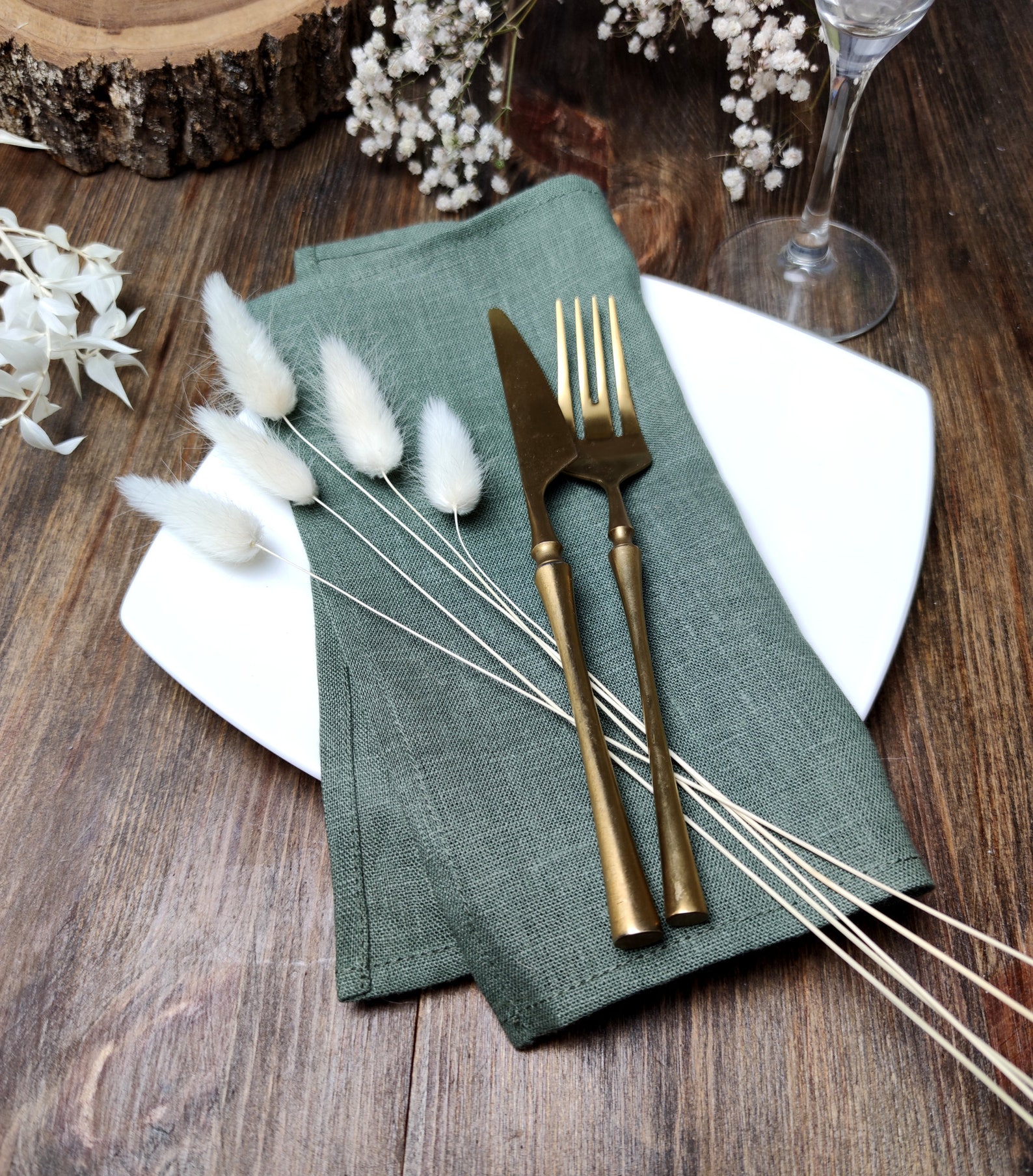 Dark Sage Green Linen Napkins Cloth Napkin Set Dinner Etsy