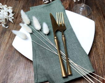 Dark sage green dinner napkins, Natural stonewashed linen napkins set of 4 6 8 10 12, Cloth napkin set, Cocktail napkins wedding table decor