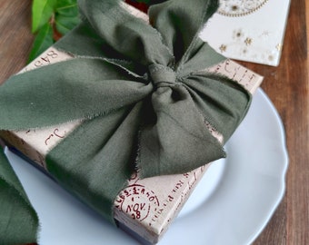 Olive green cotton ribbon, Wedding ribbon invitation, Hand dyed Ribbon, Holiday decor