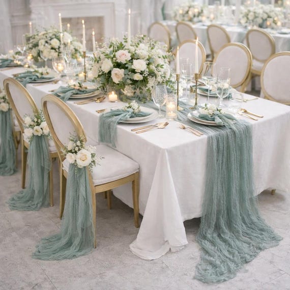 Runner Da Tavola In Chiffon Per Matrimonio – 29x170 Cm – Romantico E Rustico – Colori Pastello Con Finte Perline - 2