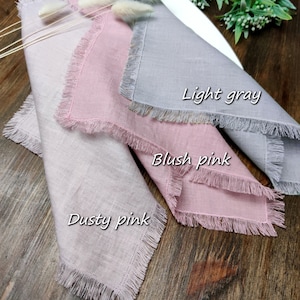 Natural linen napkins for weddings or kitchen decor, Bulk cloth napkins with fringe, Reusable napkins wedding table decor, Cocktail napkins