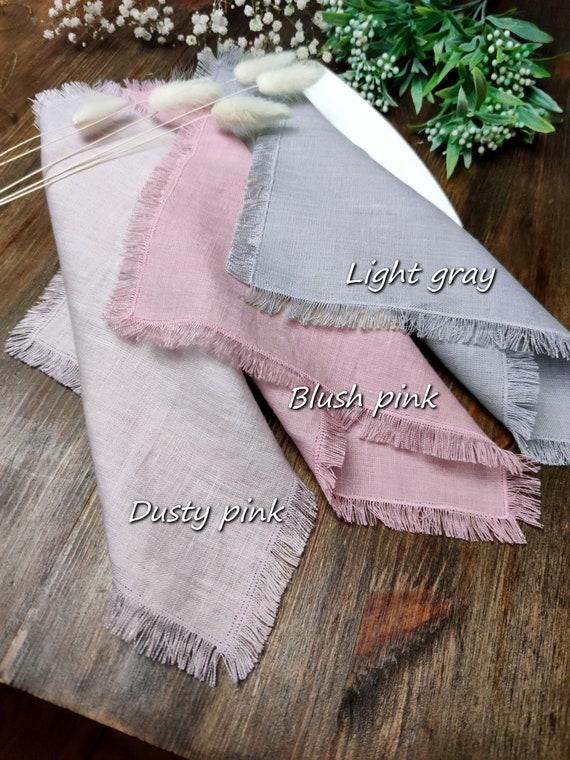 Natural linen napkins for weddings or kitchen decor, Bulk cloth napkins with fringe, Reusable napkins wedding table decor, Cocktail napkins