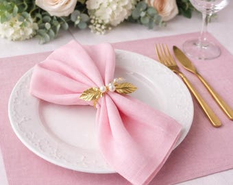 Juego de 6 manteles individuales de lino rosa claro, manteles individuales de cena ruborizados, manteles individuales de tela personalizados al por mayor, decoración de mesa de estilo rústico para bodas.