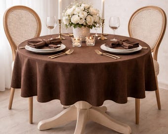 Dark Brown Linen Tablecloth, Washed Linen Table Cover, Custom Size Round Oval Rectangle Square Tablecloth, Farmhouse Wedding Decor