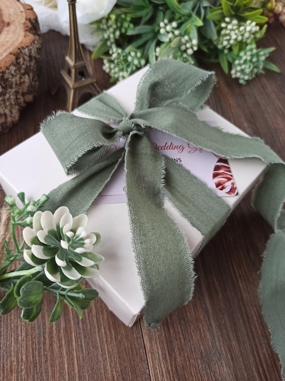Olive cotton ribbon, Wedding ribbon invitation, Ribbon bouquet, Gift wrapping