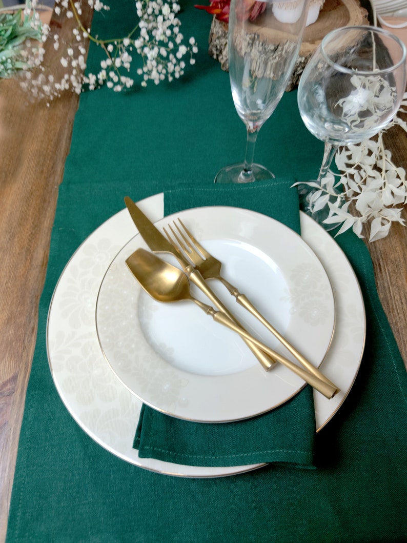 Napkins Dark Green Cloth Napkin Set Linen Viskose Napkins Etsy