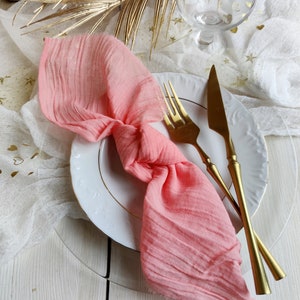 Tovaglioli da cena in stoffa, decorazioni per tavoli da matrimonio, tovaglioli corallo all'ingrosso, decorazioni rustiche per matrimoni, tovaglioli in garza di cotone, tovaglioli personalizzati, decorazioni rustiche per matrimoni