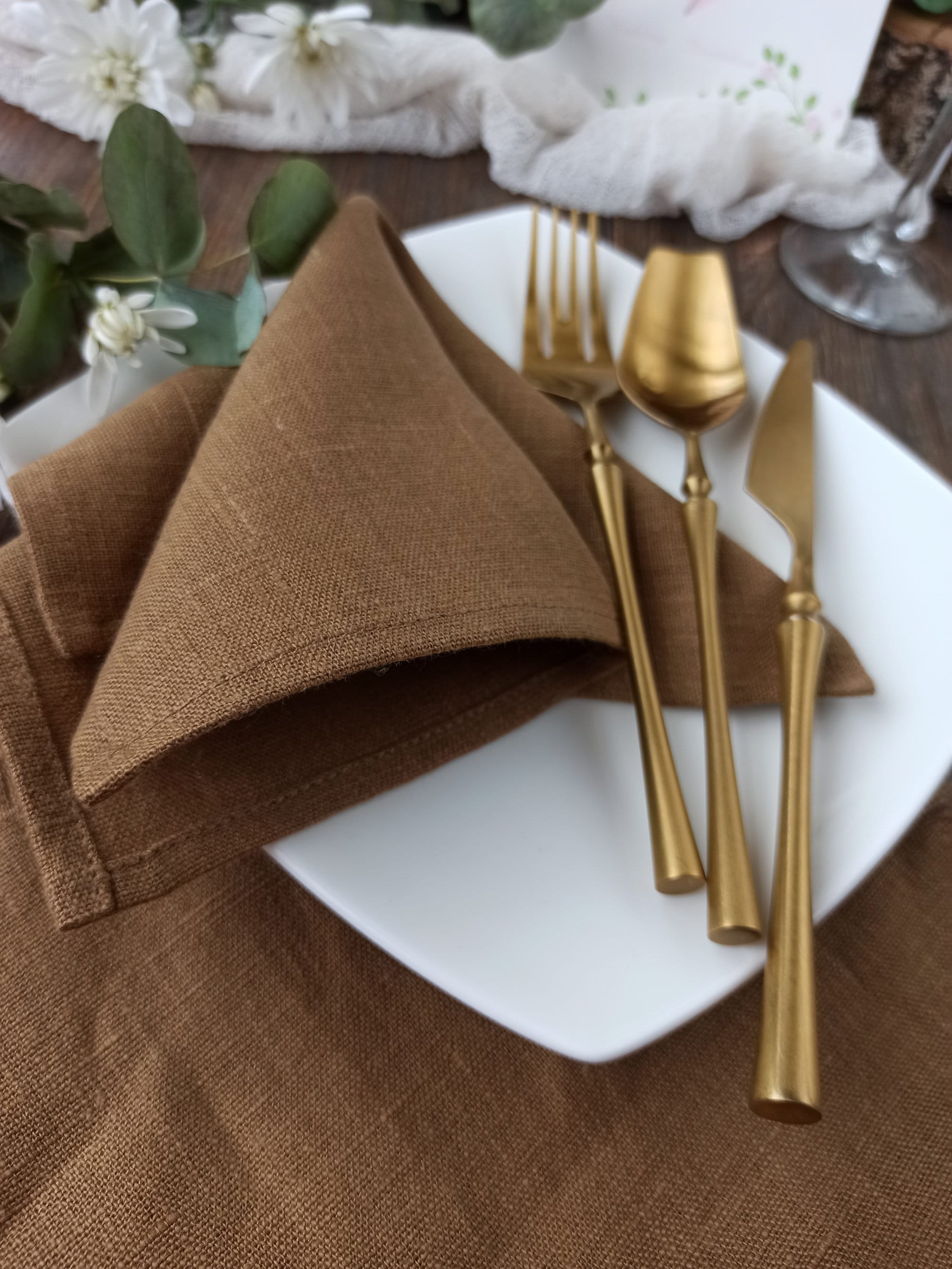Golden Brown Linen Napkins Set Cloth Napkins for Wedding Etsy