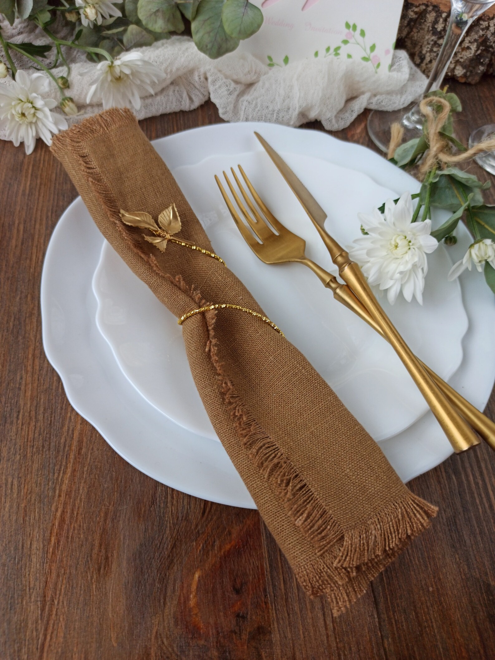 Golden Brown Linen Napkins Natural Softened Fringed Linen Etsy UK