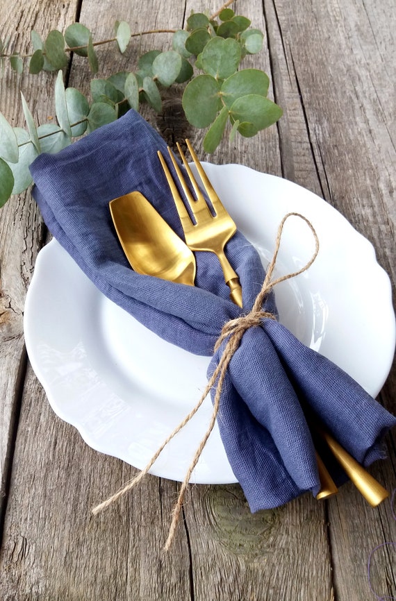 Navy Dark Blue Linen Cloth Napkins, Wedding, Dinner