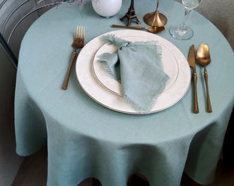 Individuelle Leinentischdecke für rustikale Einrichtung, rechteckige, quadratische, ovale oder runde Tischdecken Handgemachte Tischdecken für Küchen- oder Hochzeitstische