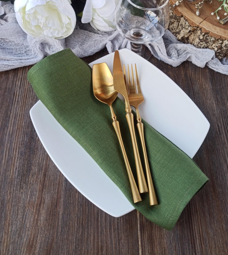 Moss green linen napkins Cloth napkin set Dinner cocktail Etsy