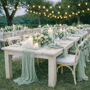 Gaze-Tischläufer für Hochzeitstischdekor, Greenery Käsetuch Läufer und Gaze-Servietten für rustikale Boho-Mittelstücke und Empfangstische