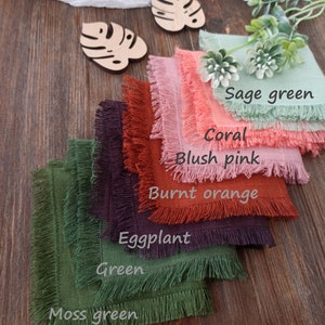 Linen napkin bulk, Moss green cloth dinner napkins, Natural softened fringed linen napkins, Wedding napkins LN 156 image 9