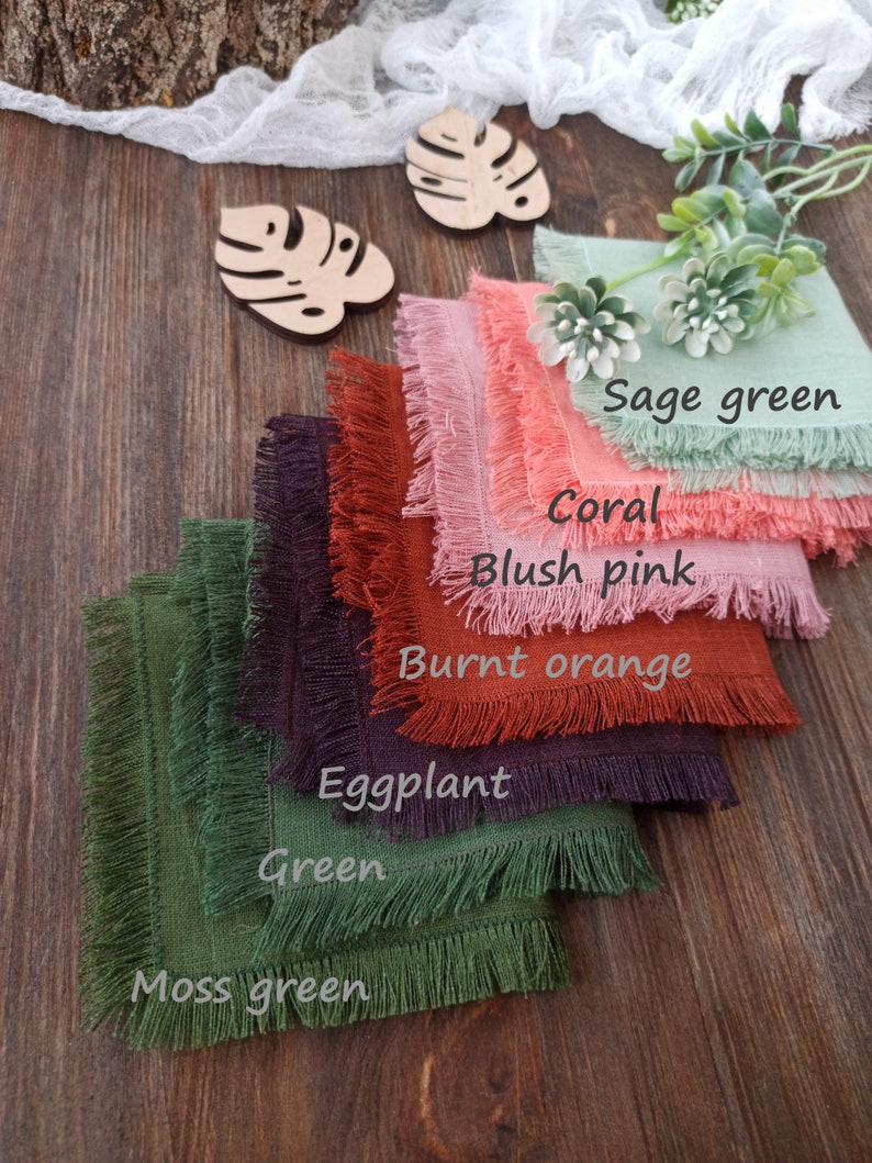 Sage green Linen napkin bulk, Natural softened fringed linen napkins, Wedding napkins, LN 146 image 10
