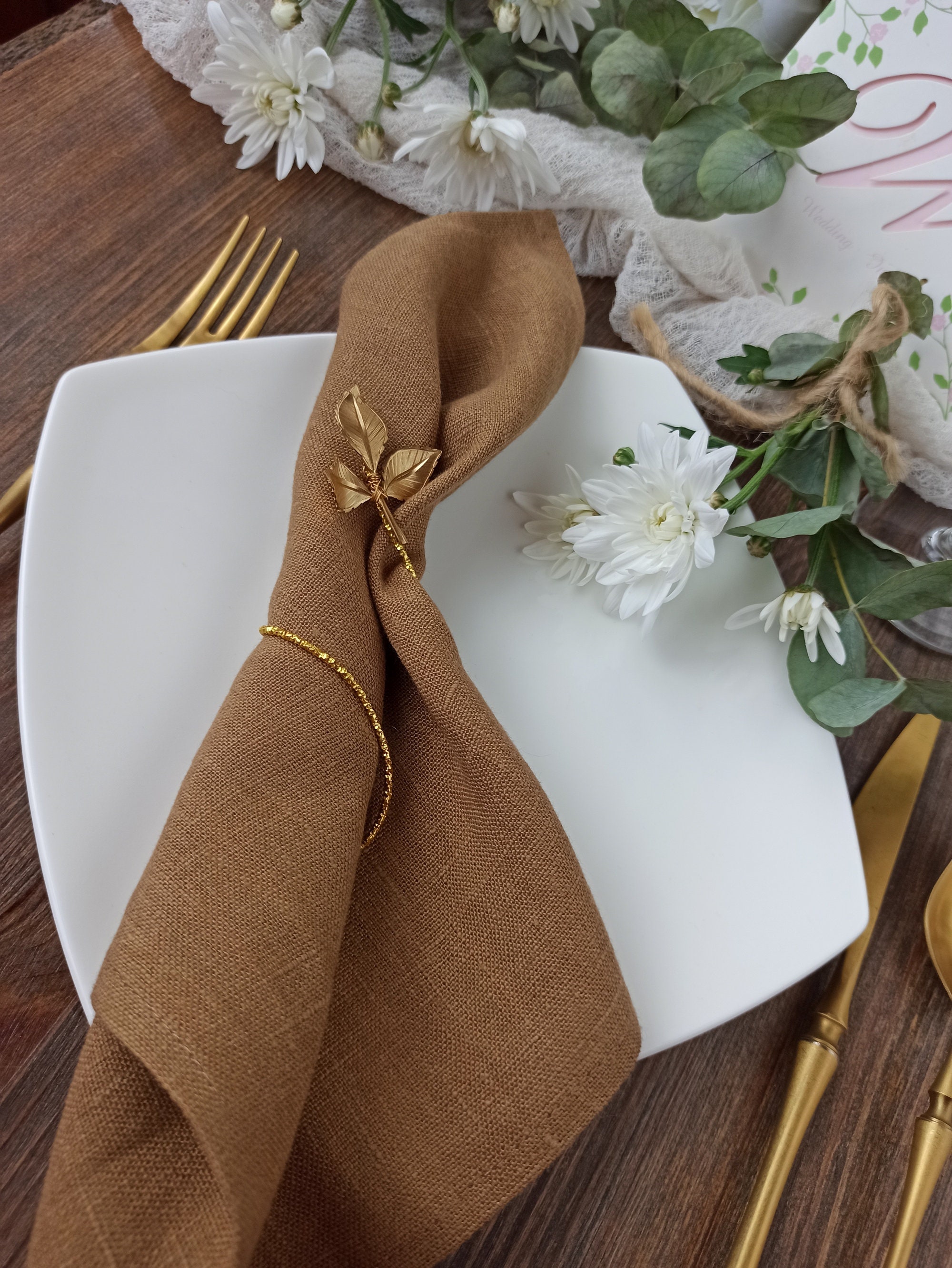 Golden Brown Linen Napkins Set Cloth Napkins for Wedding Etsy