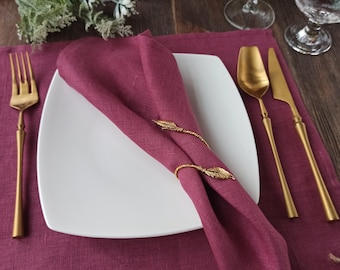 Linen napkins Burgundy cloth napkins for Wedding, Washed linen dinner napkins, Organic linen napkins LN - 171