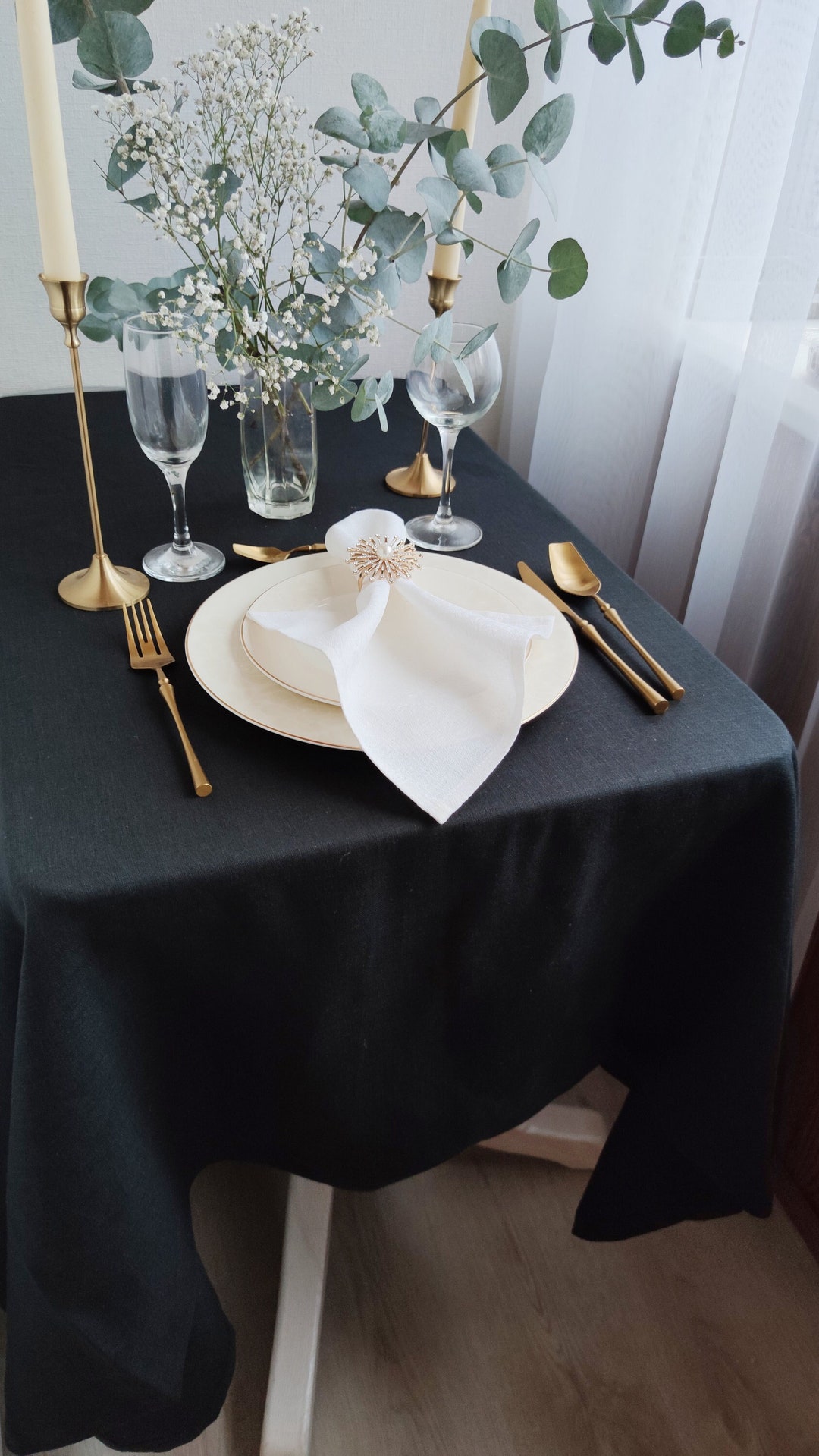Black Linen Tablecloth 40 Colors, Wedding Large Table Cloth, Washed