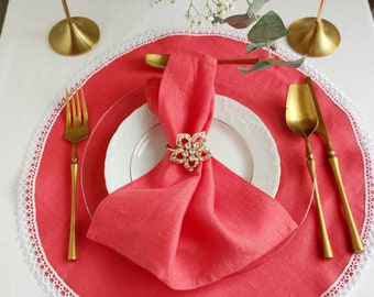 Wholesale napkins, Coral Linen cocktail napkins, Wedding napkins linen, Cloth napkins, Home decor table napkins LN - 159