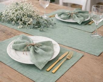 Chemin De Table Vert Daesar En Coton Et Lin - 32x210 Cm - Décoration Mariage Et Maison