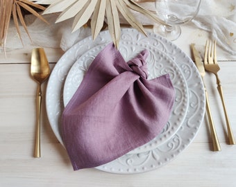 Serviettes en lin mauve en vrac, serviettes de table en lin, ensemble de serviettes en tissu, serviettes rustiques de mariage LN - 109