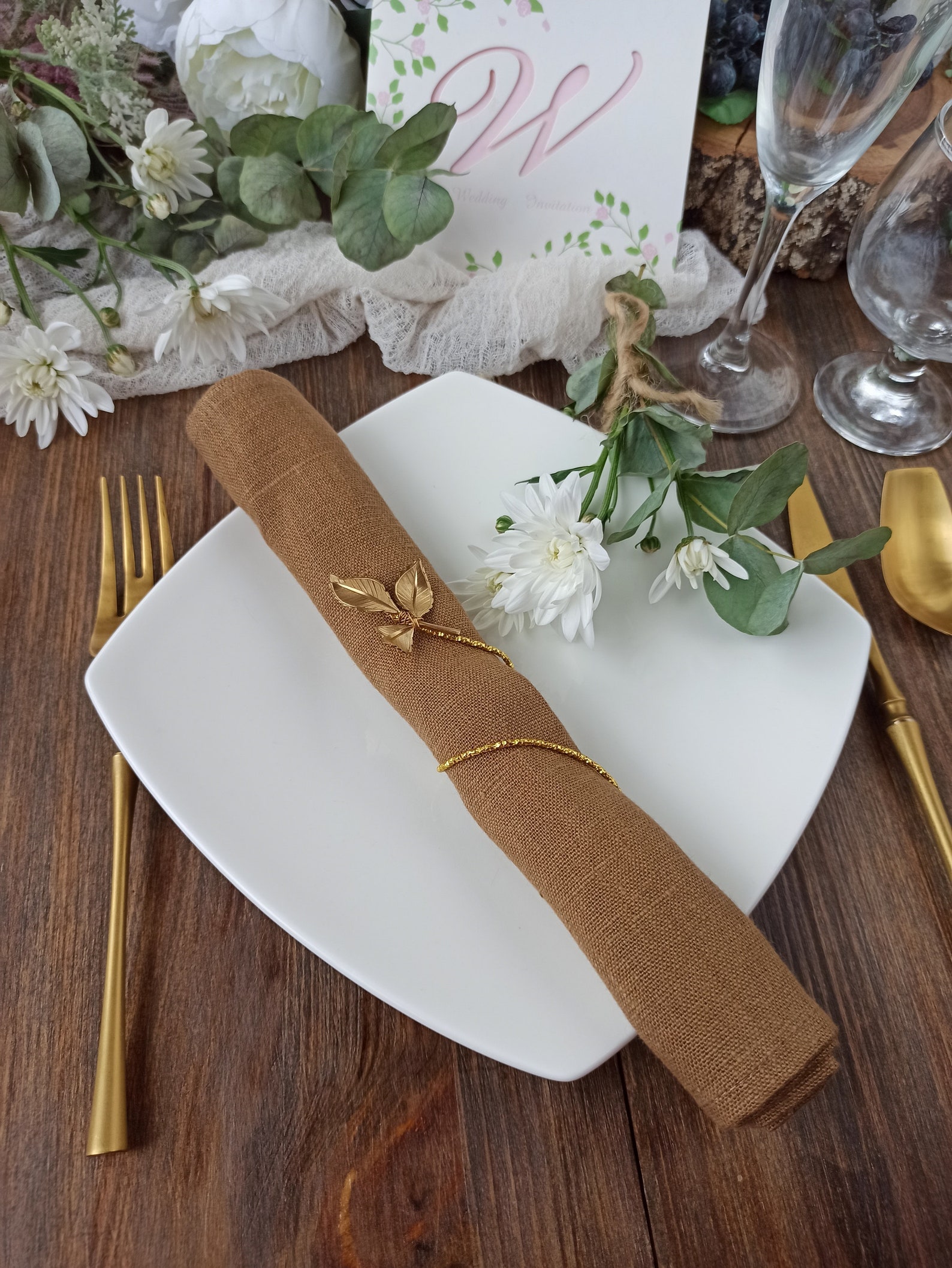 Golden Brown Linen Napkins Set Cloth Napkins for Wedding Etsy