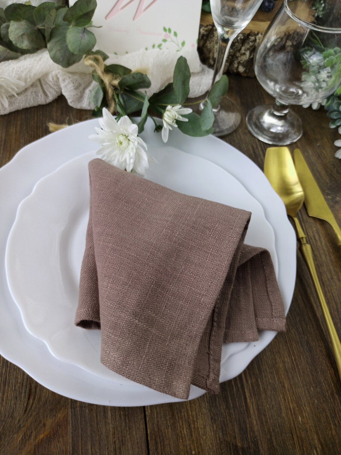 Mauve brown linen napkin Wedding napkins Washed linen Etsy