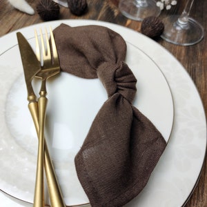 Dark brown linen napkins for Wedding table decor, Cloth napkin set bulk, Dinner cocktail napkins rustic home decor, Custom reusable napkins
