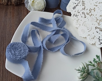 Cotton ribbon 0.5”, Wedding ribbon invitation, Ribbon bouquet, Gift wrapping, Hand torn ribbon