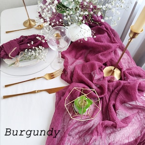 Burgundy Gauze table runner for wedding table decor, Cheesecloth runner decoration, Perfect for Rustic Table Centerpieces & Farmhouse Decor